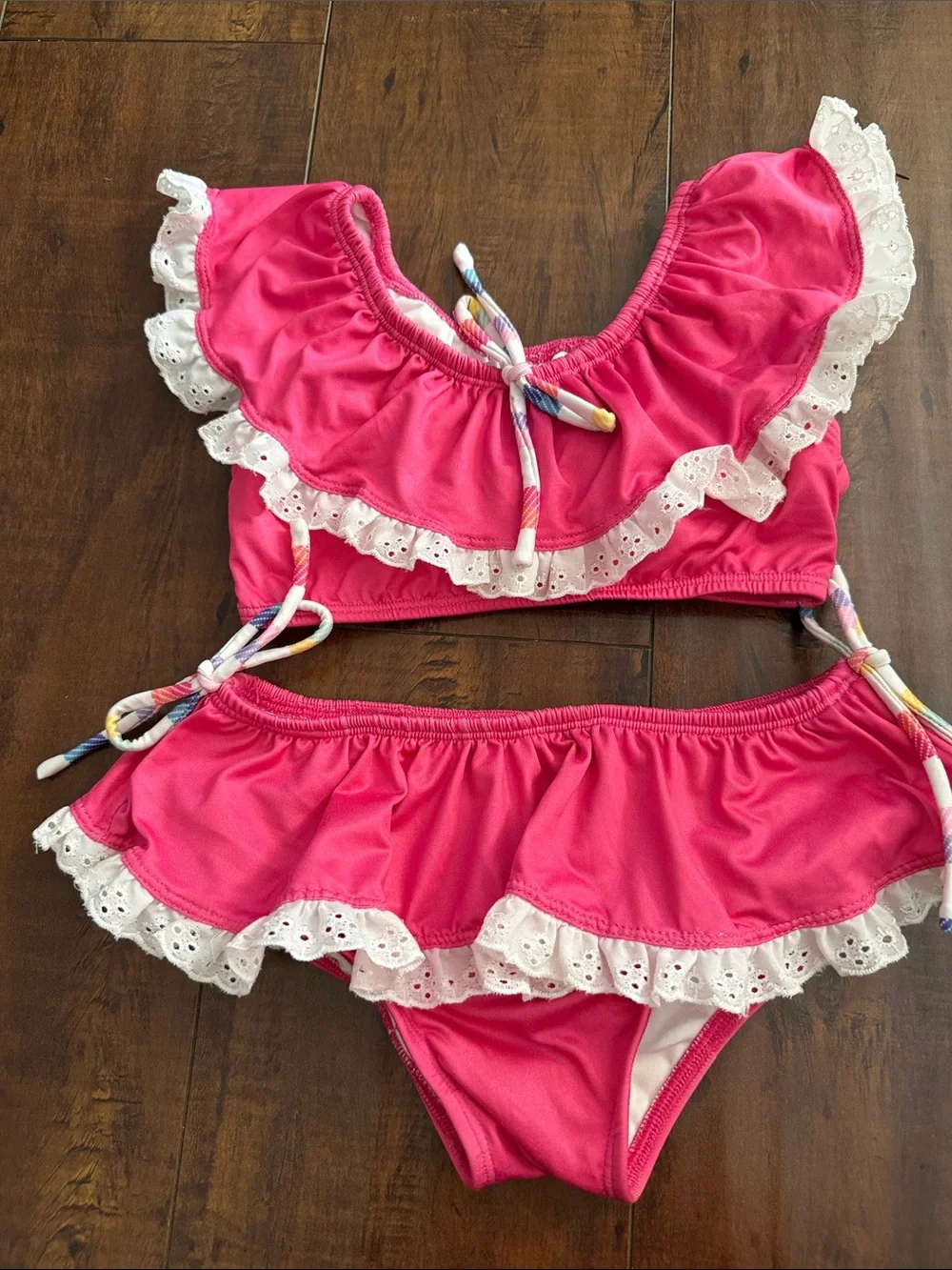 Well Dressed Wolf Hot Pink Ruffle Two-Piece Bikini with Eyelet Trim (Wildling)